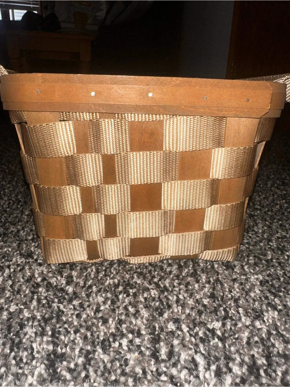Longaberger Small Side Handled To Go Tote Nylon Wood Basket